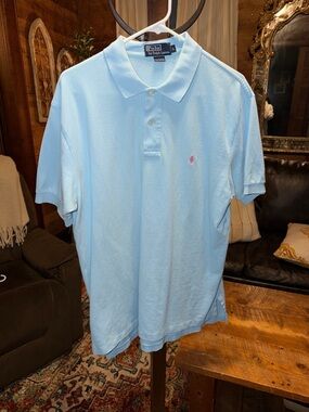 Polo by Ralph Lauren Light Blue Short Sleeve Polo with Pink Pony